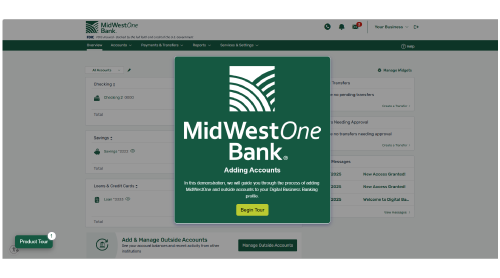 midwestone bank digital banking for business external accounts